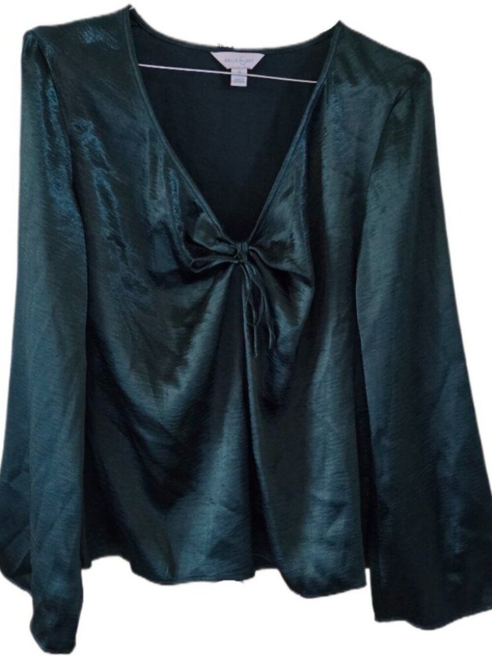Belle + Sky Forest Green V Neck Long Sleeve Blouse